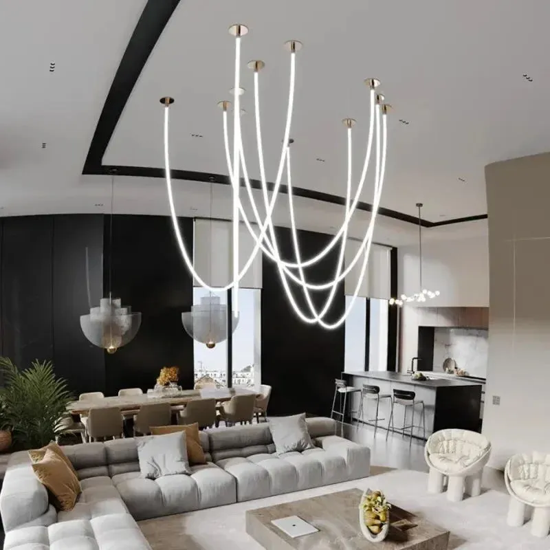 Minimalist Line Art LED Chandelier for Living Room by Mansion