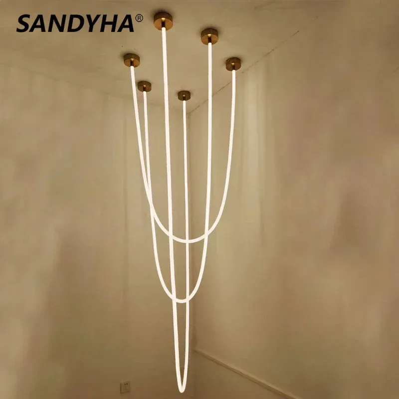 Minimalist Line Art LED Chandelier for Living Room by Mansion