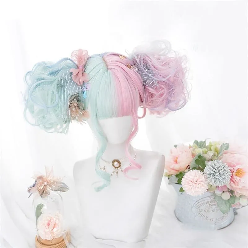 Mint & Pink Bun Wig