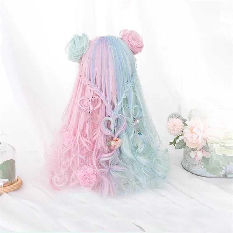 Mint & Pink Bun Wig