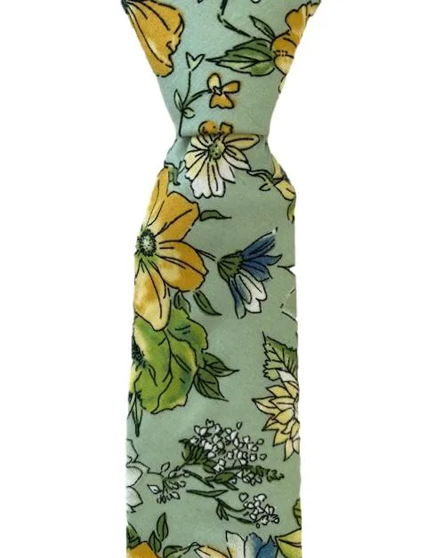 Mint Green and Yellow Cotton Floral Tie