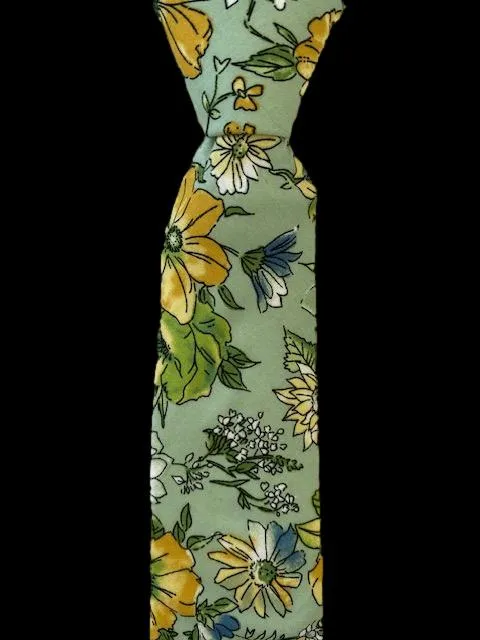 Mint Green and Yellow Cotton Floral Tie