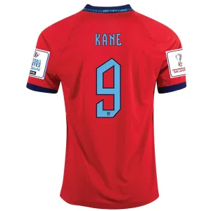 Nike England Harry Kane Away Jersey 22/23 w/ World Cup 2022 Patches (Challenge Red/Blue Void)