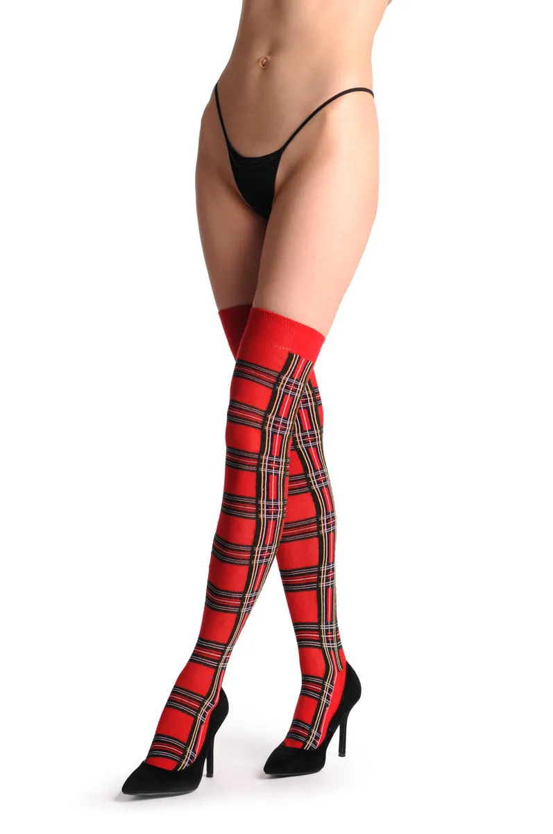 Over The Knee Opaque Red Checkered Warm Socks