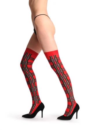 Over The Knee Opaque Red Checkered Warm Socks