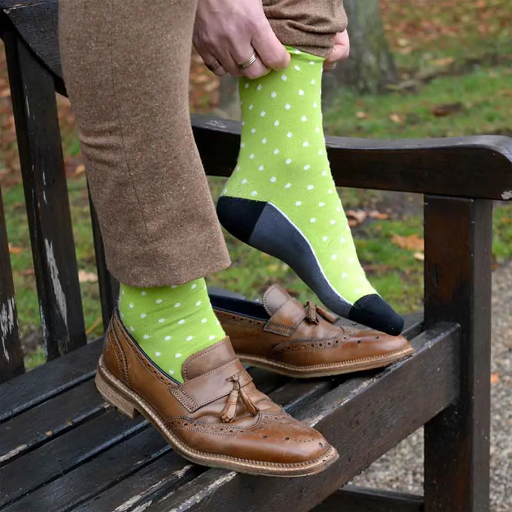 PEPER HAROW Pin Polka Dot Men's Luxury Cotton Socks - Mint Green