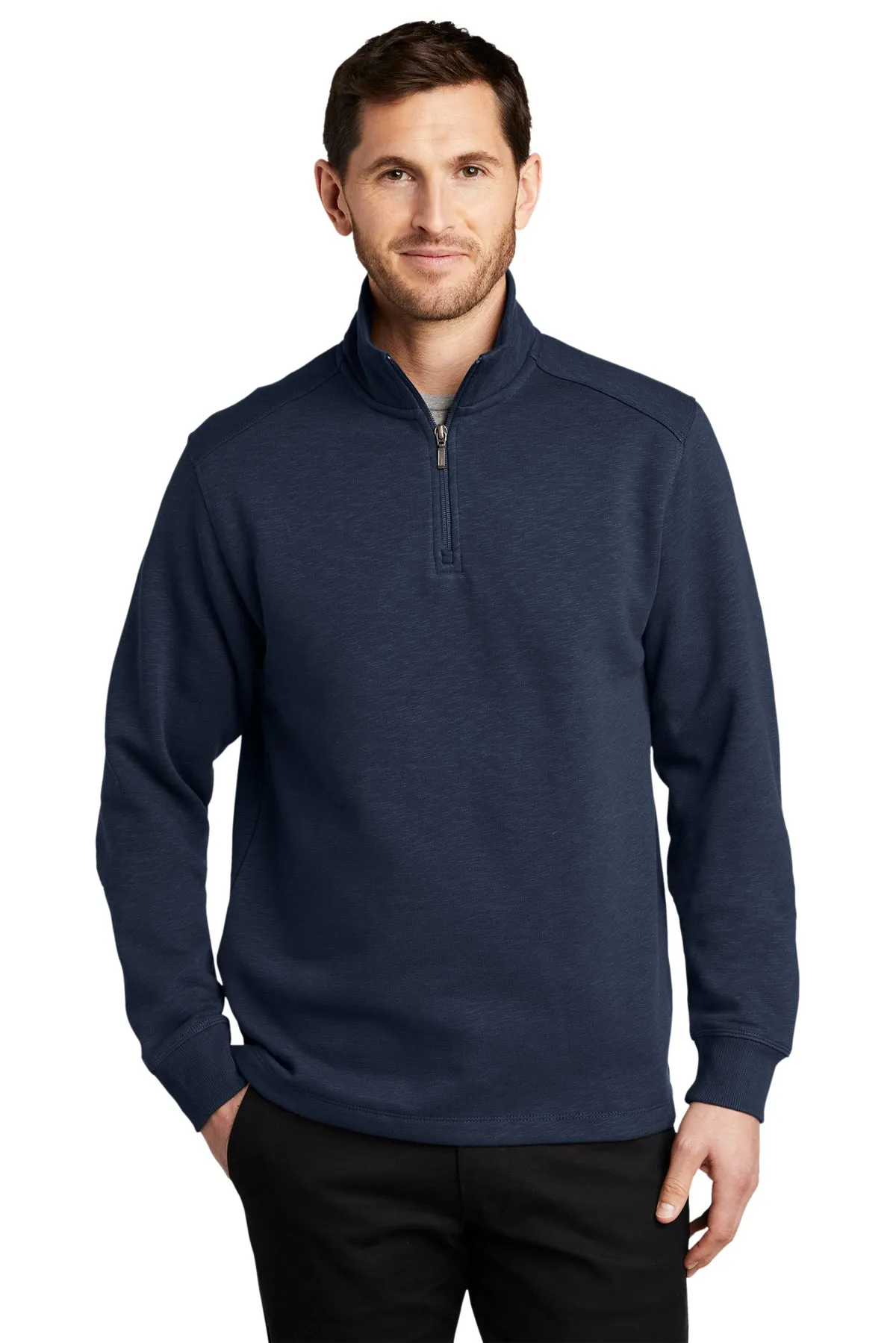 Port Authority Slub Fleece 1/4-Zip Branded Pullovers, Navy