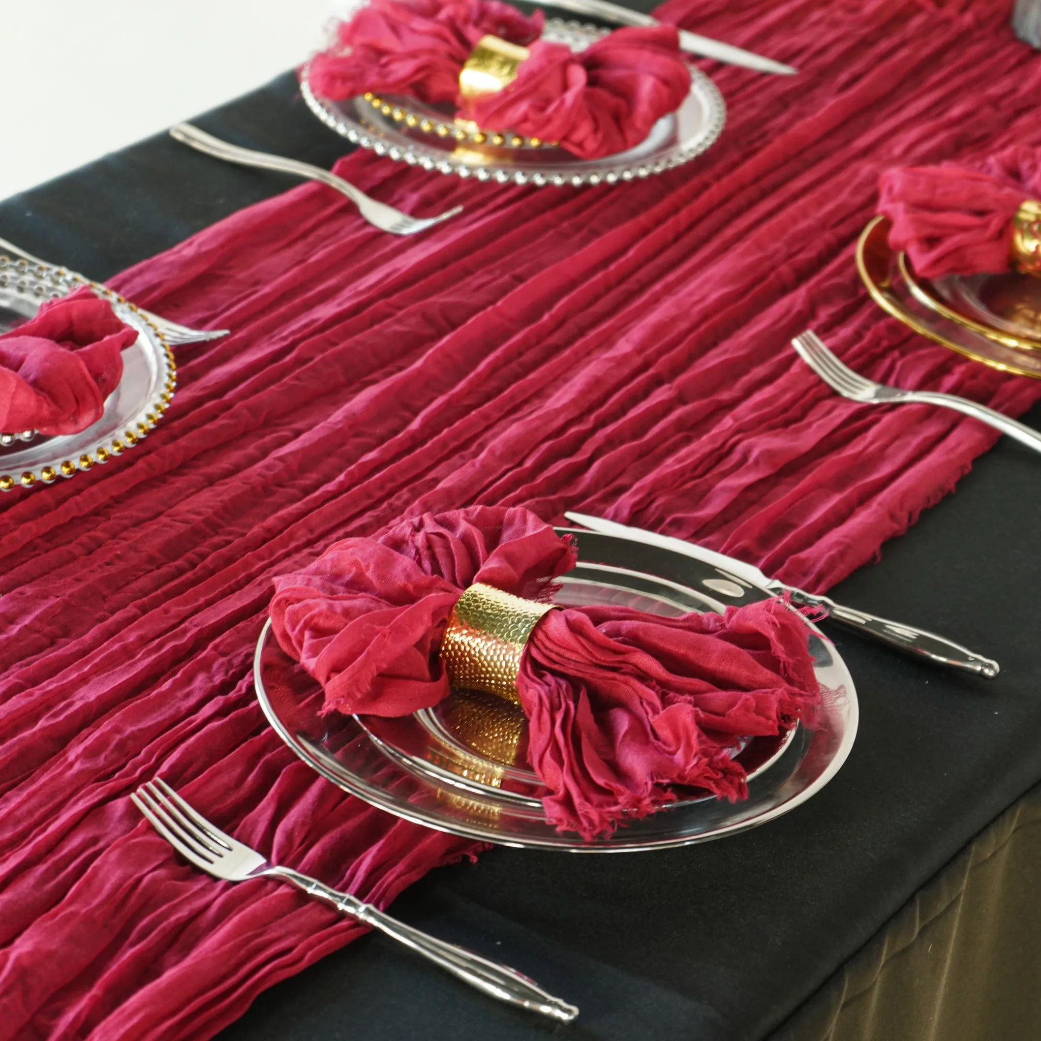 Premium Cheesecloth Table Runner 16FT x 25" - Burgundy