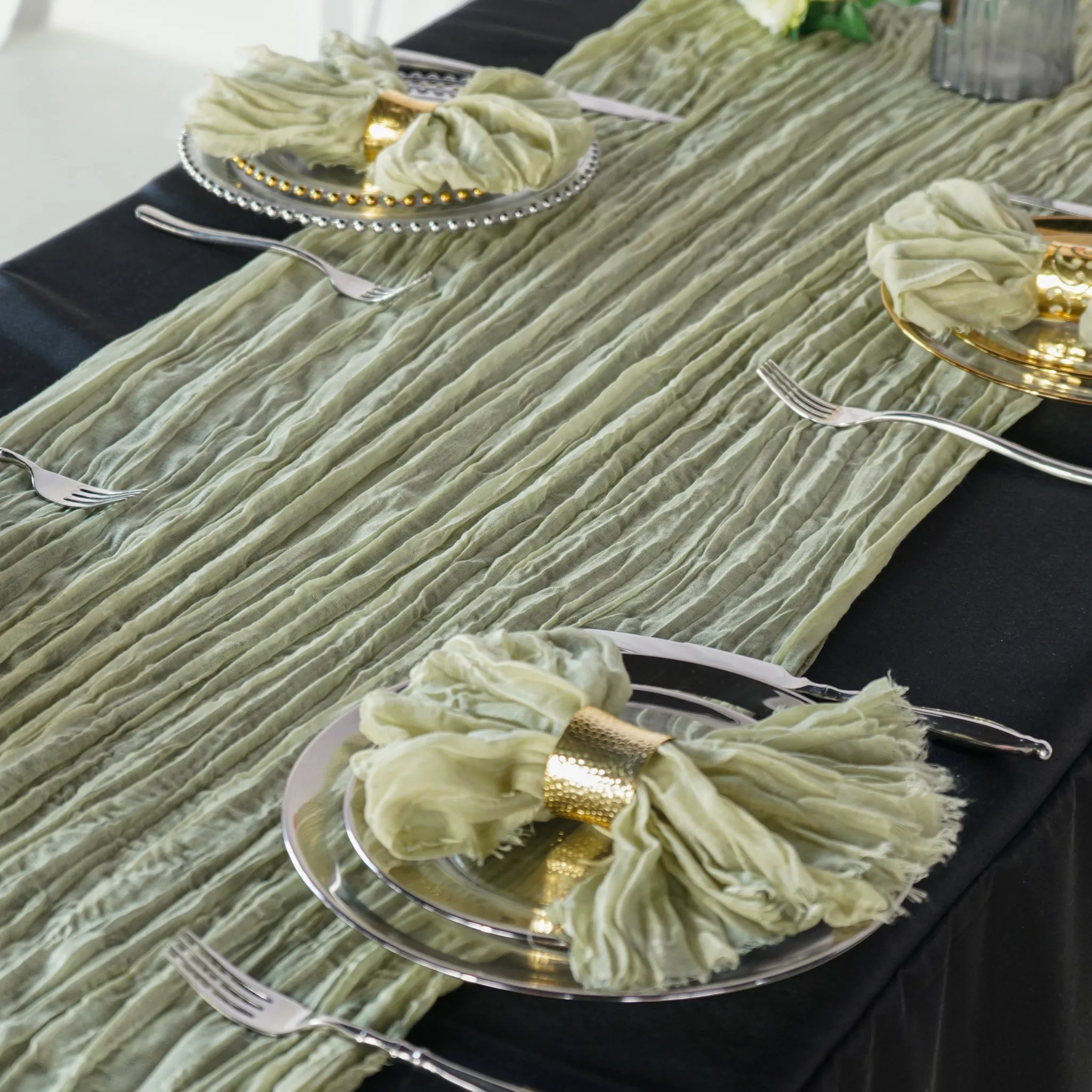 Premium Cheesecloth Table Runner 16FT x 25" - Sage Green