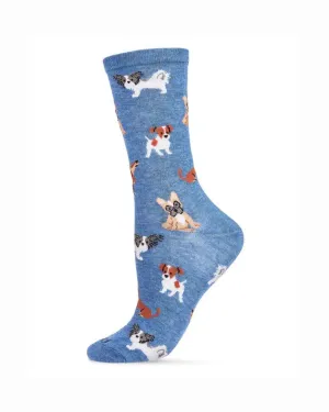 Pupper Love Bamboo Blend Crew Socks In Denim Heather - MeMoi