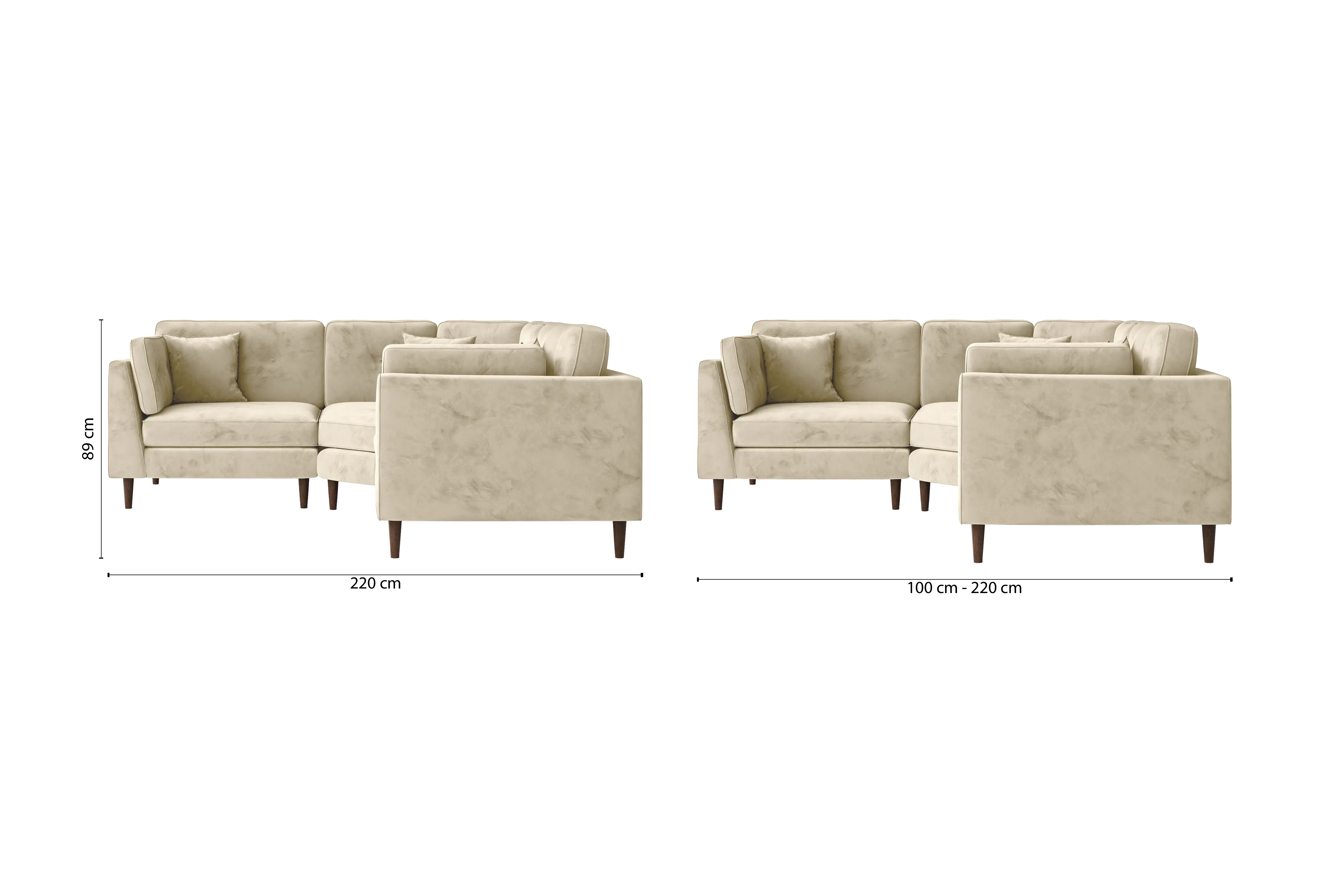 Ragusa 3 Seater Corner Sofa Cream Velvet