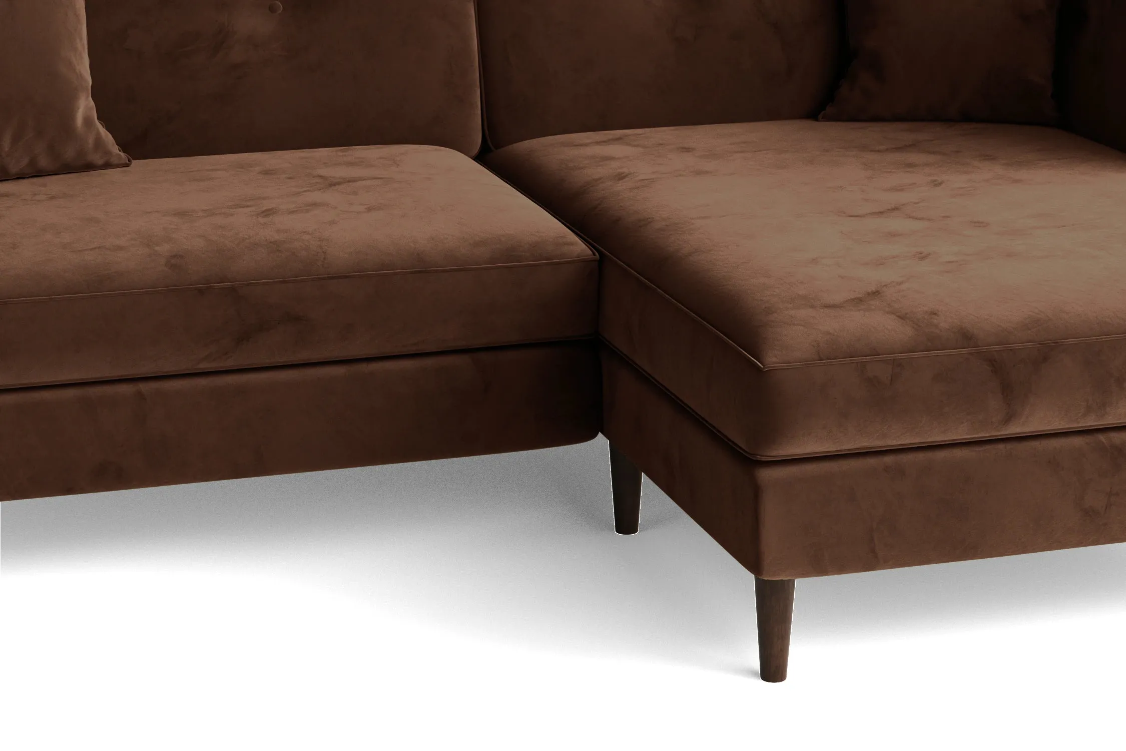 Ragusa 3 Seater Right Hand Facing Chaise Lounge Corner Sofa Coffee Brown Velvet