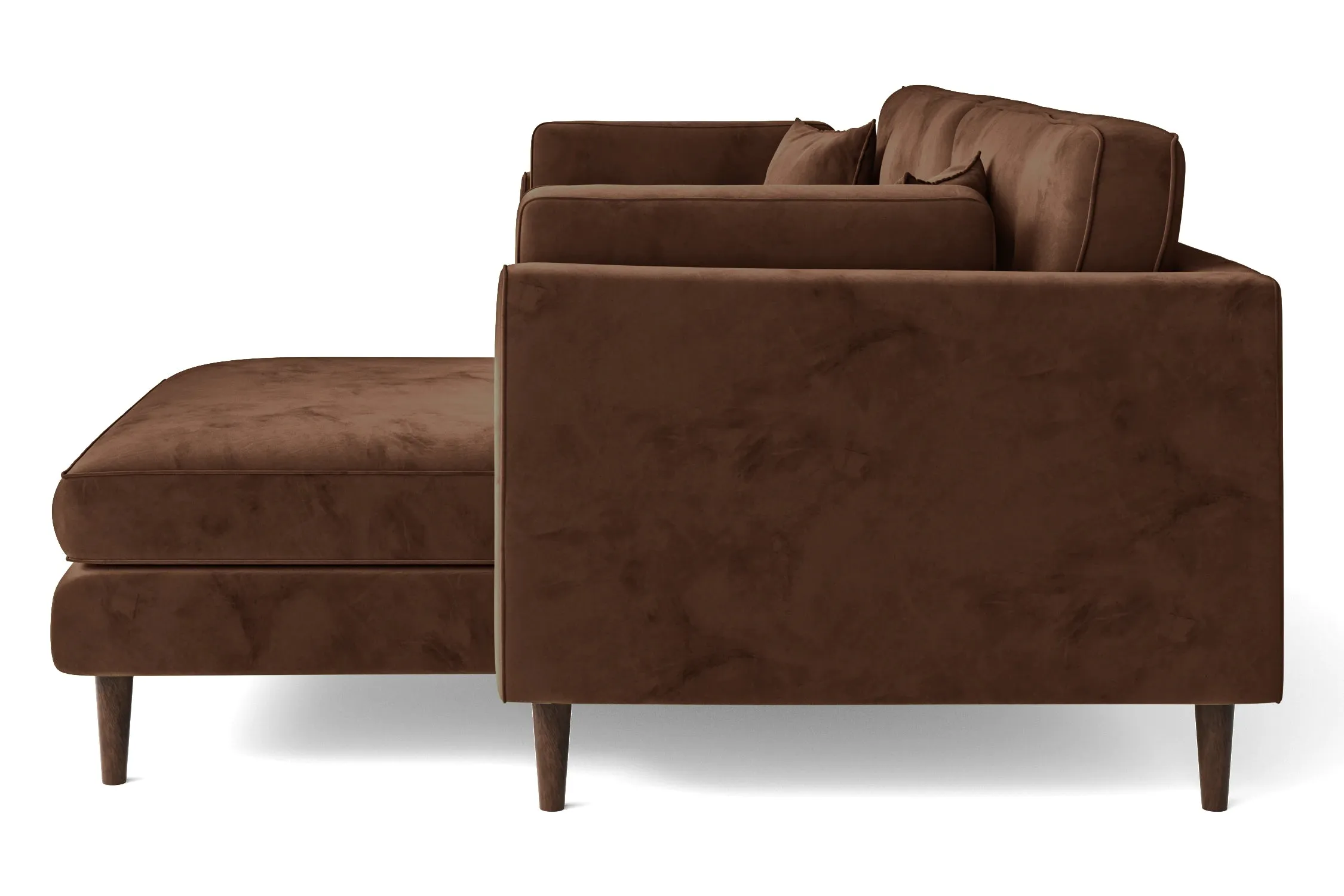 Ragusa 3 Seater Right Hand Facing Chaise Lounge Corner Sofa Coffee Brown Velvet