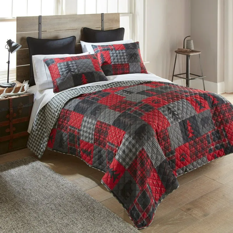 Red Forest Reversible 3-Pc Quilt Bedding Set - King