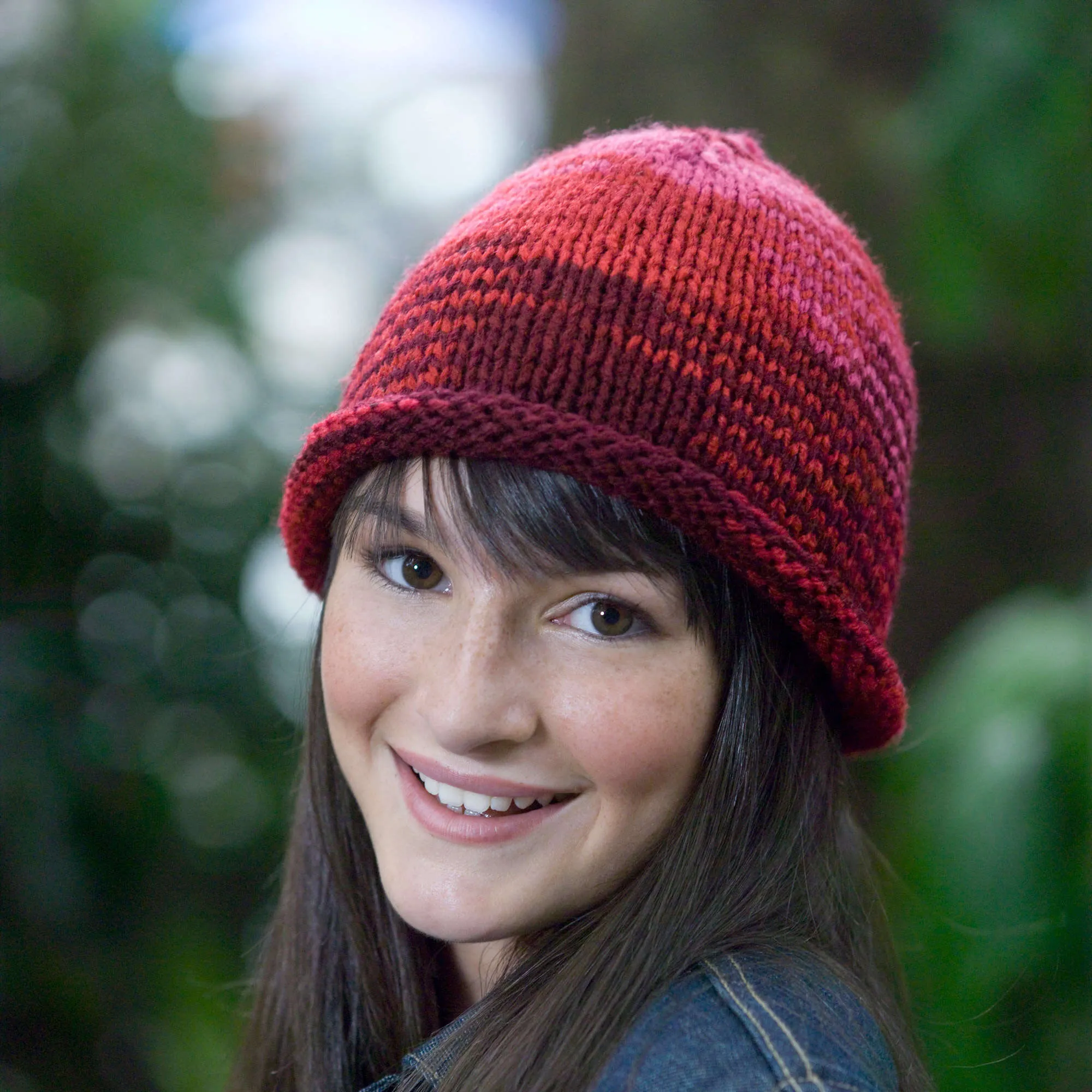 Red Heart Knit Roll Brim Hat