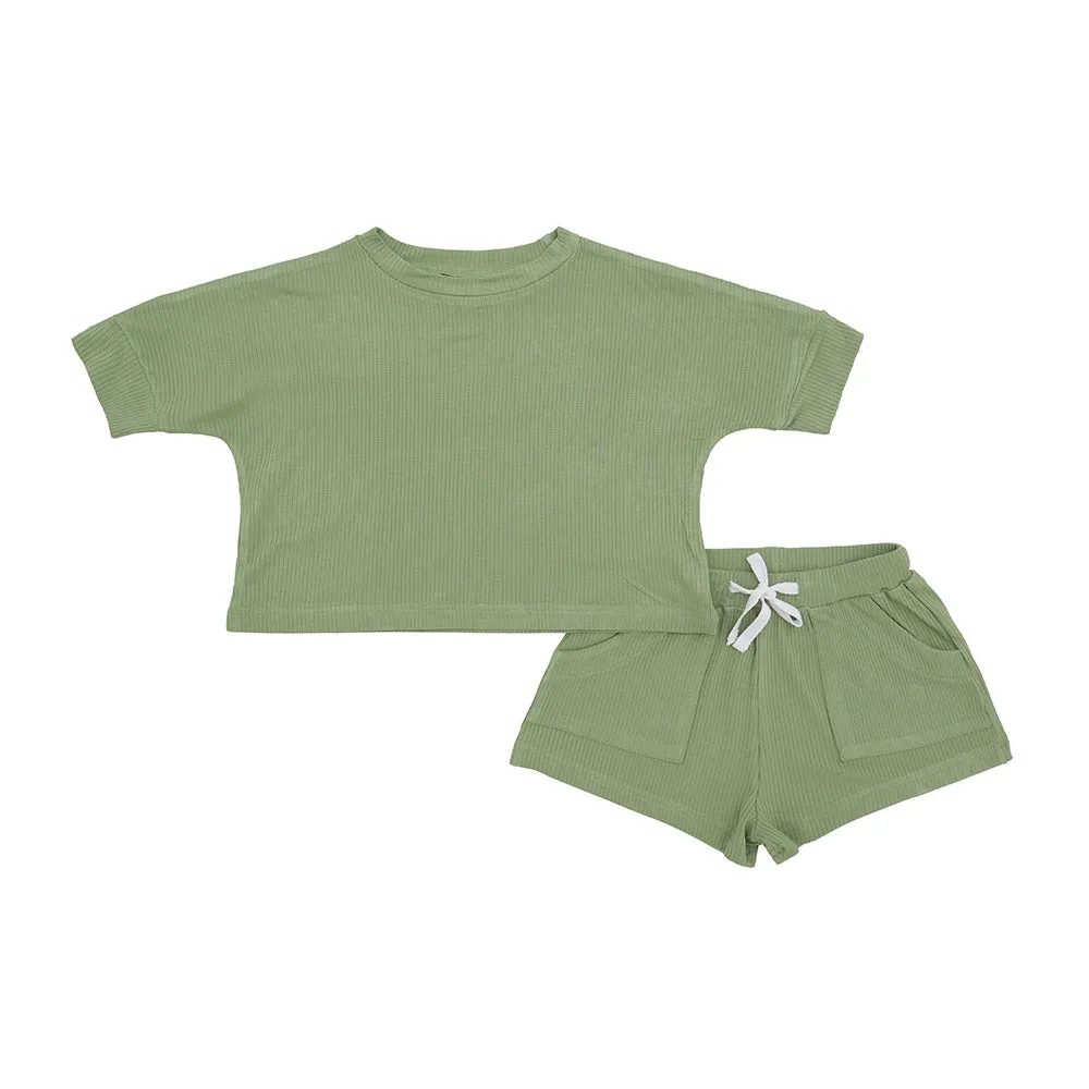 Ribbed Bamboo Baggy Top & Shorts Set - Clover