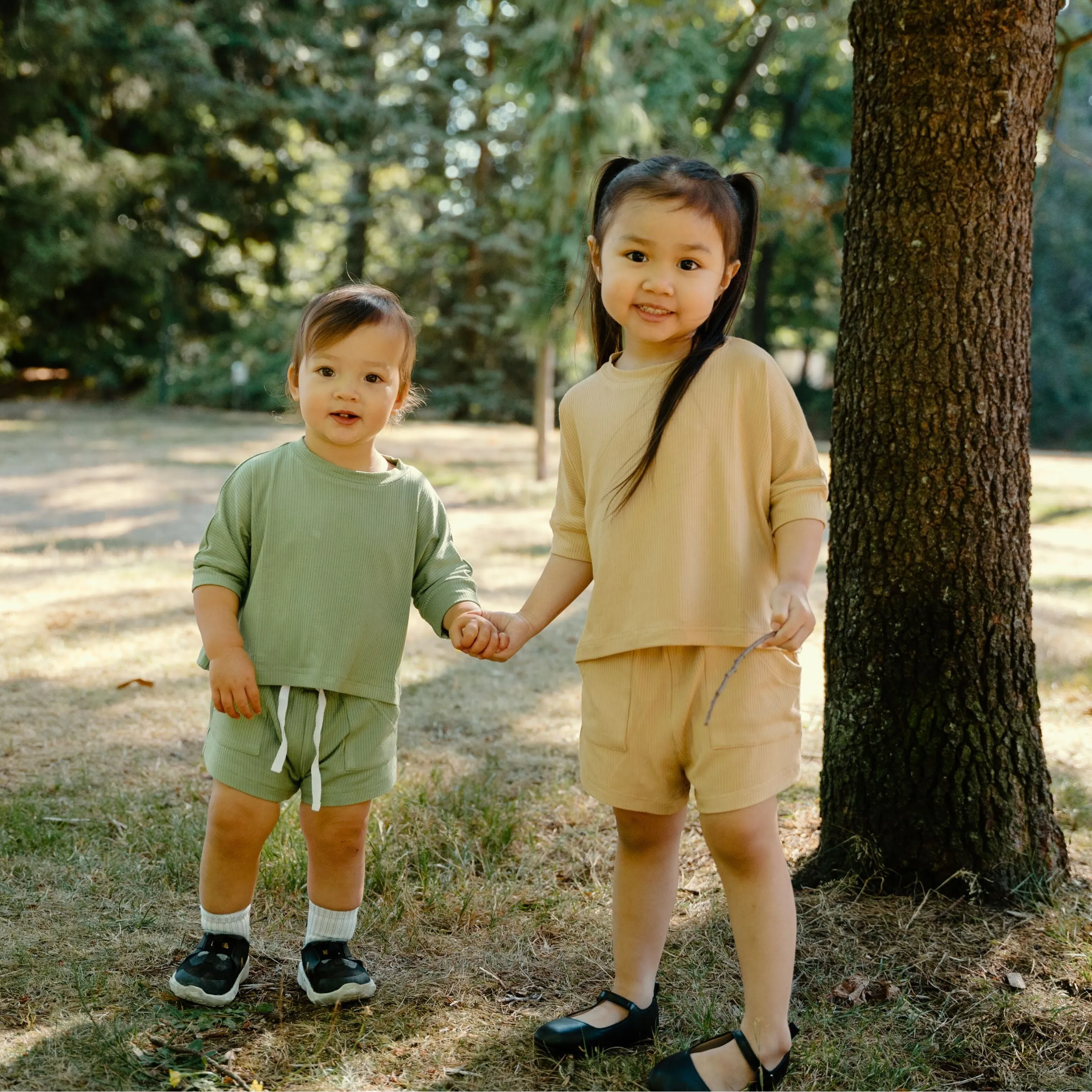 Ribbed Bamboo Baggy Top & Shorts Set - Clover