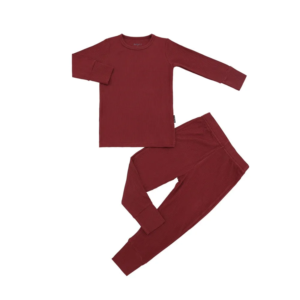 Ribbed Bamboo Long Sleeve PJ Set - Burgundy