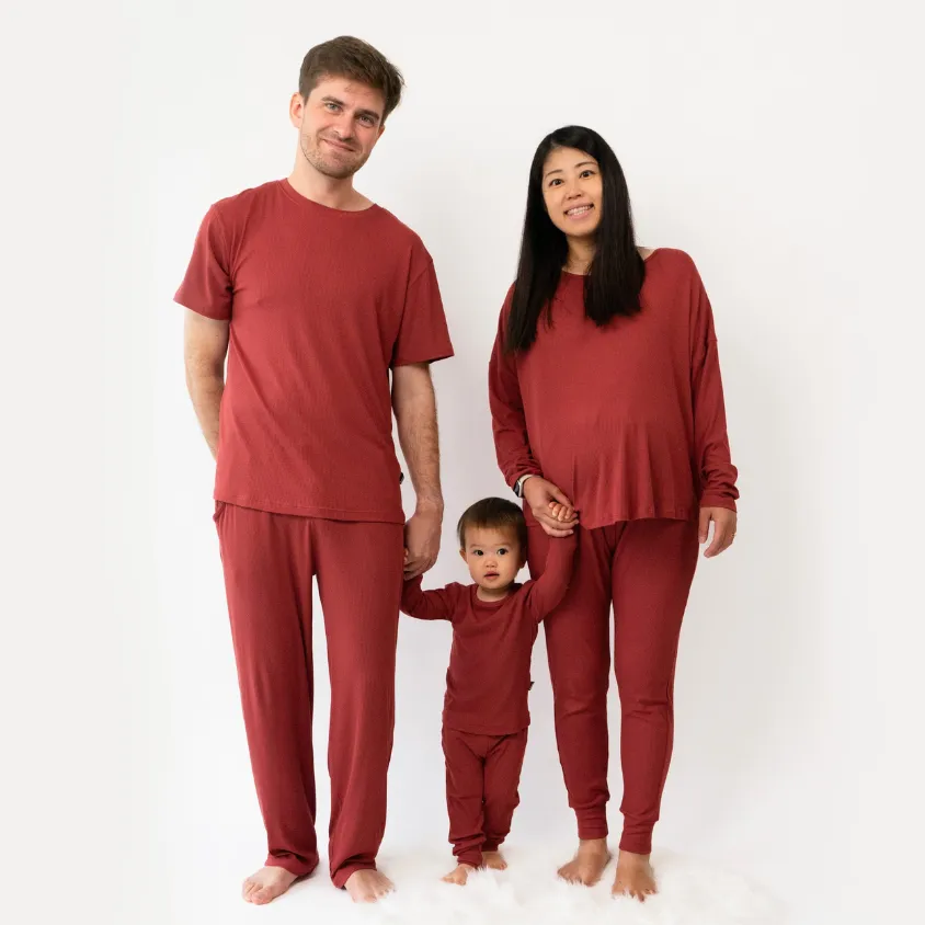 Ribbed Bamboo Long Sleeve PJ Set - Burgundy