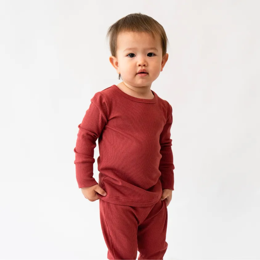 Ribbed Bamboo Long Sleeve PJ Set - Burgundy