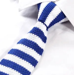 Royal Blue & White Striped Knit Tie