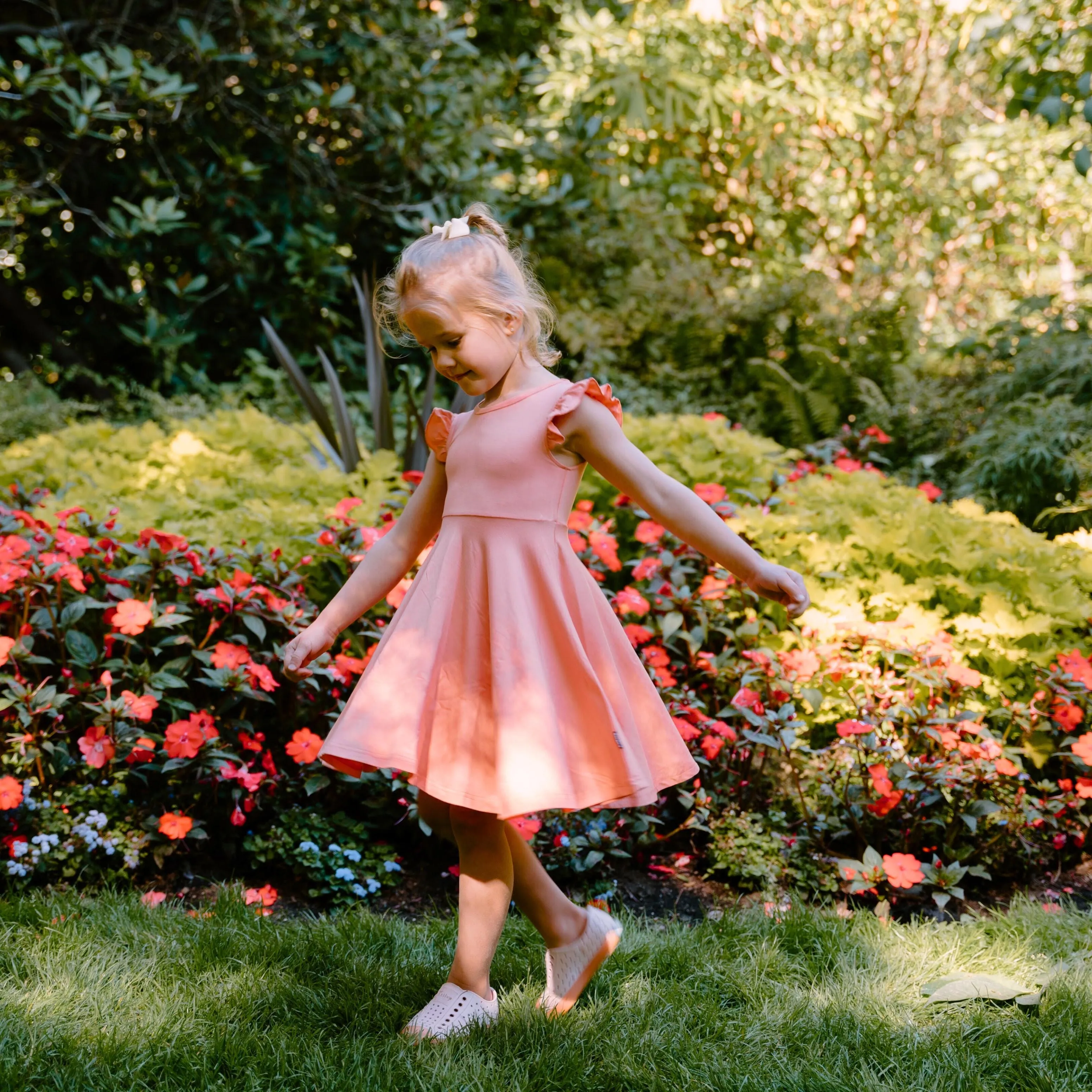 Ruffled Sleeves Twirl Dress - Coral