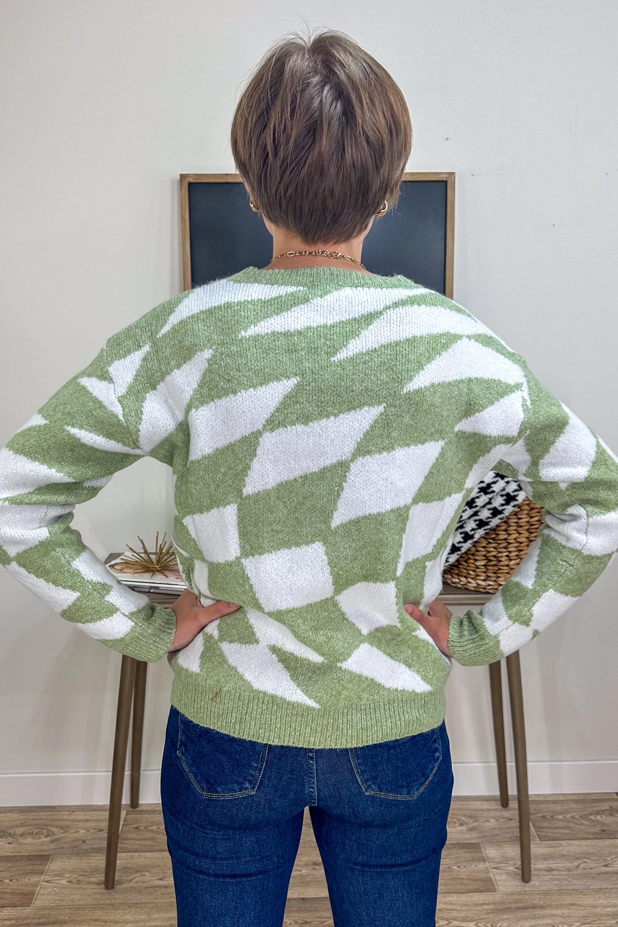 Sage & White Colorblock Sweater