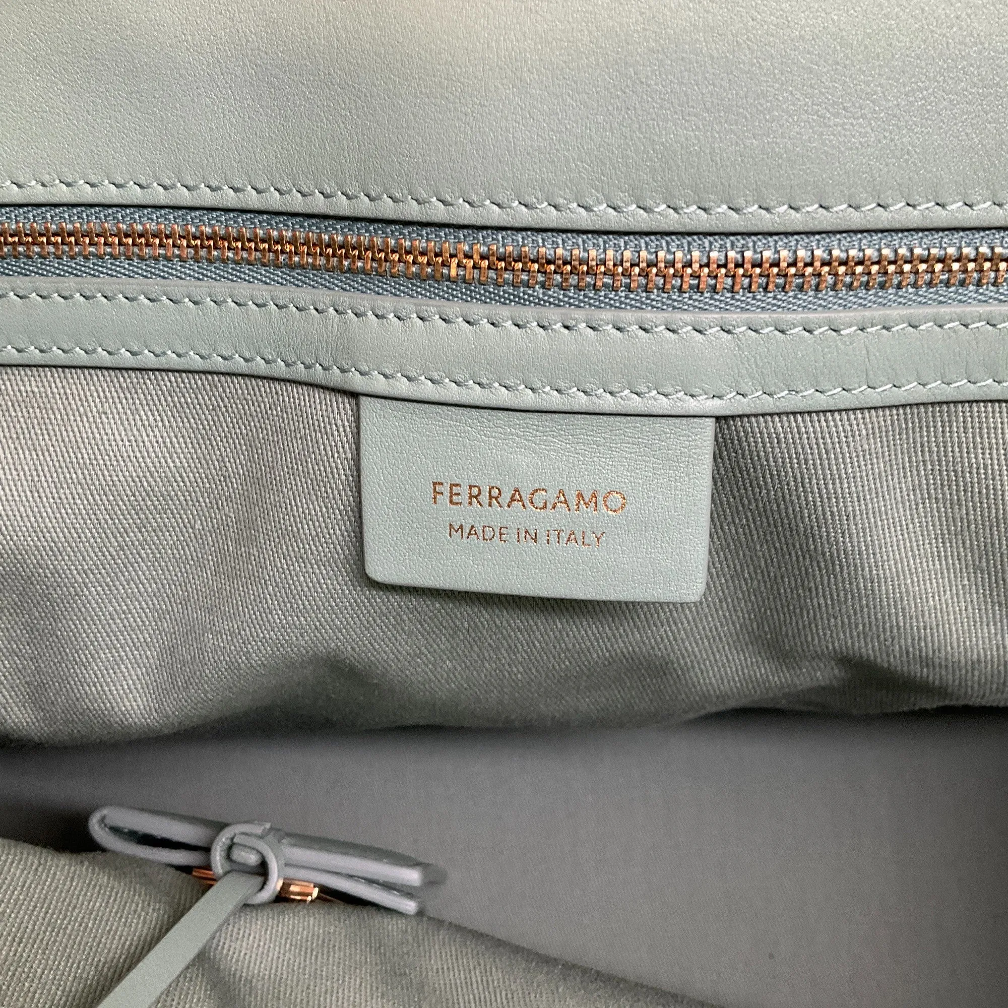 Salvatore Ferragamo Light Sage Leather Tote