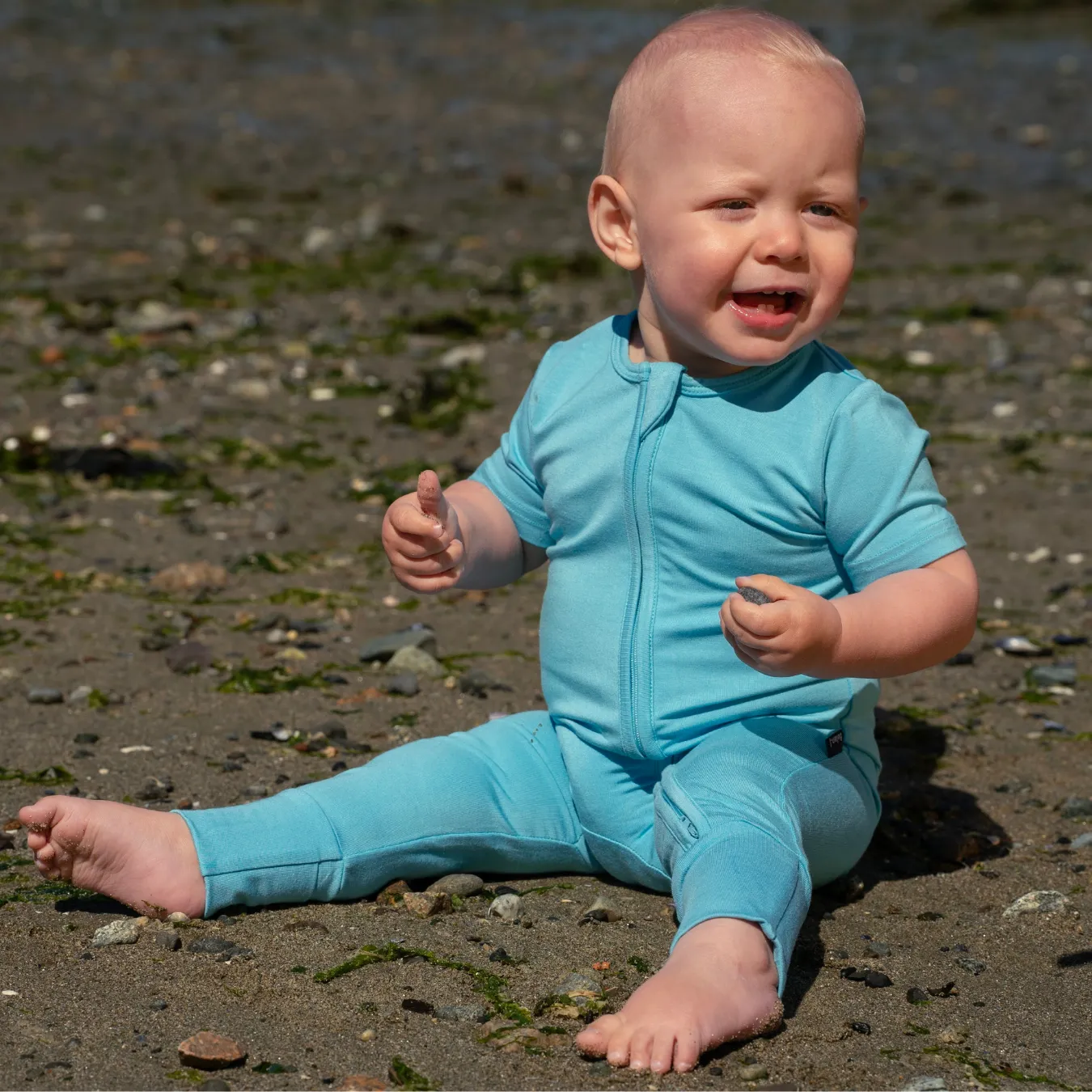 Short Sleeve Zipper Romper - Electric Blue