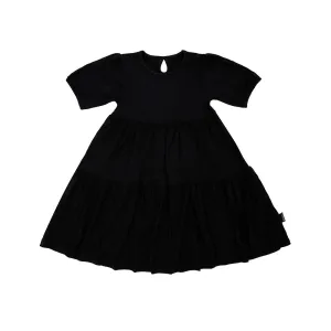 Short Sleeved Tiered Dress - Raven