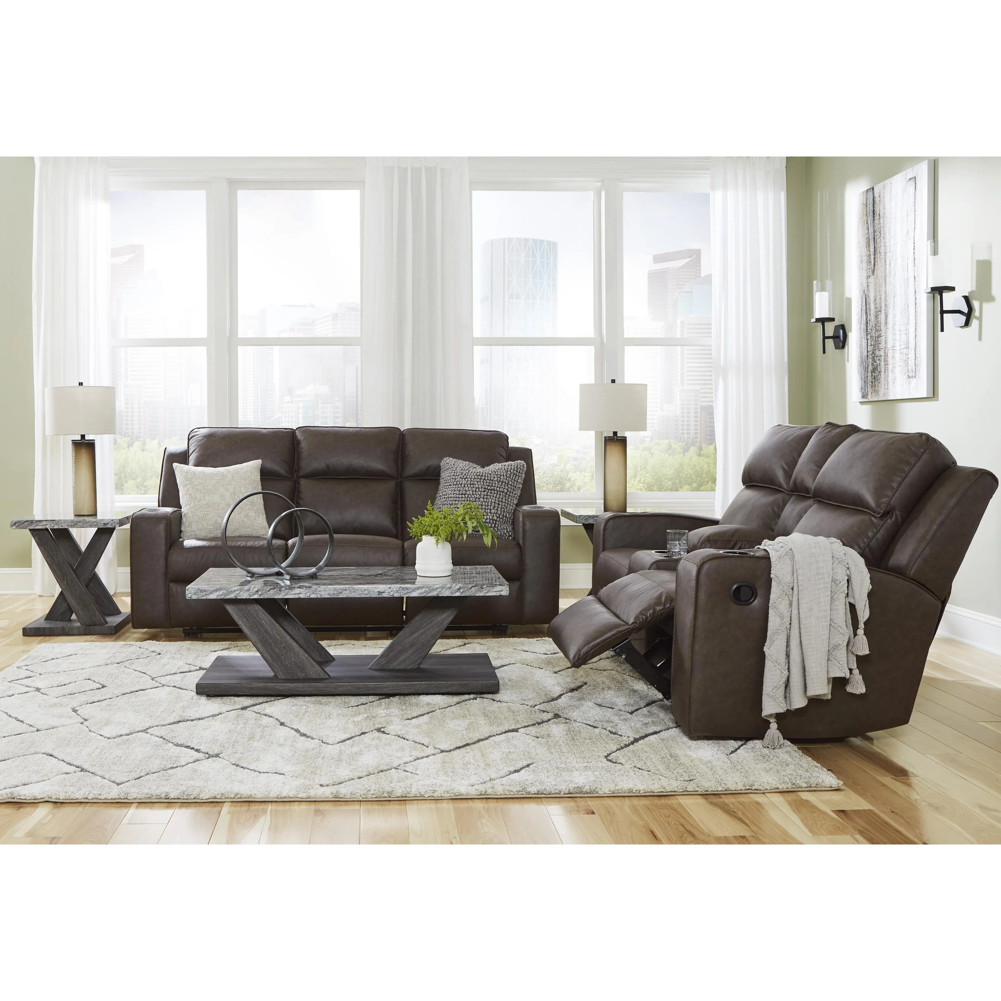 Signature Design by Ashley Lavenhorne Reclining Leather Look Loveseat with Console 6330694