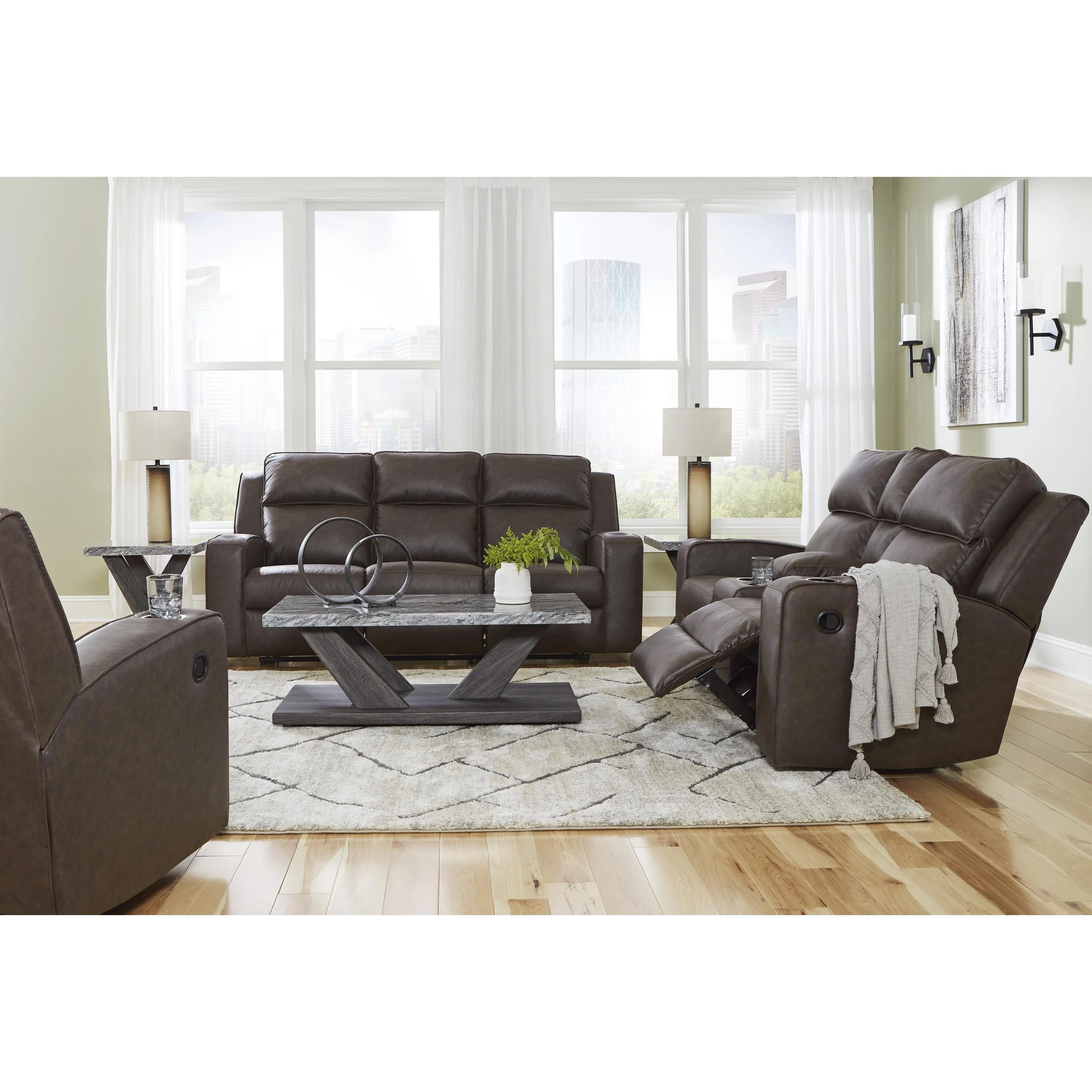 Signature Design by Ashley Lavenhorne Reclining Leather Look Loveseat with Console 6330694