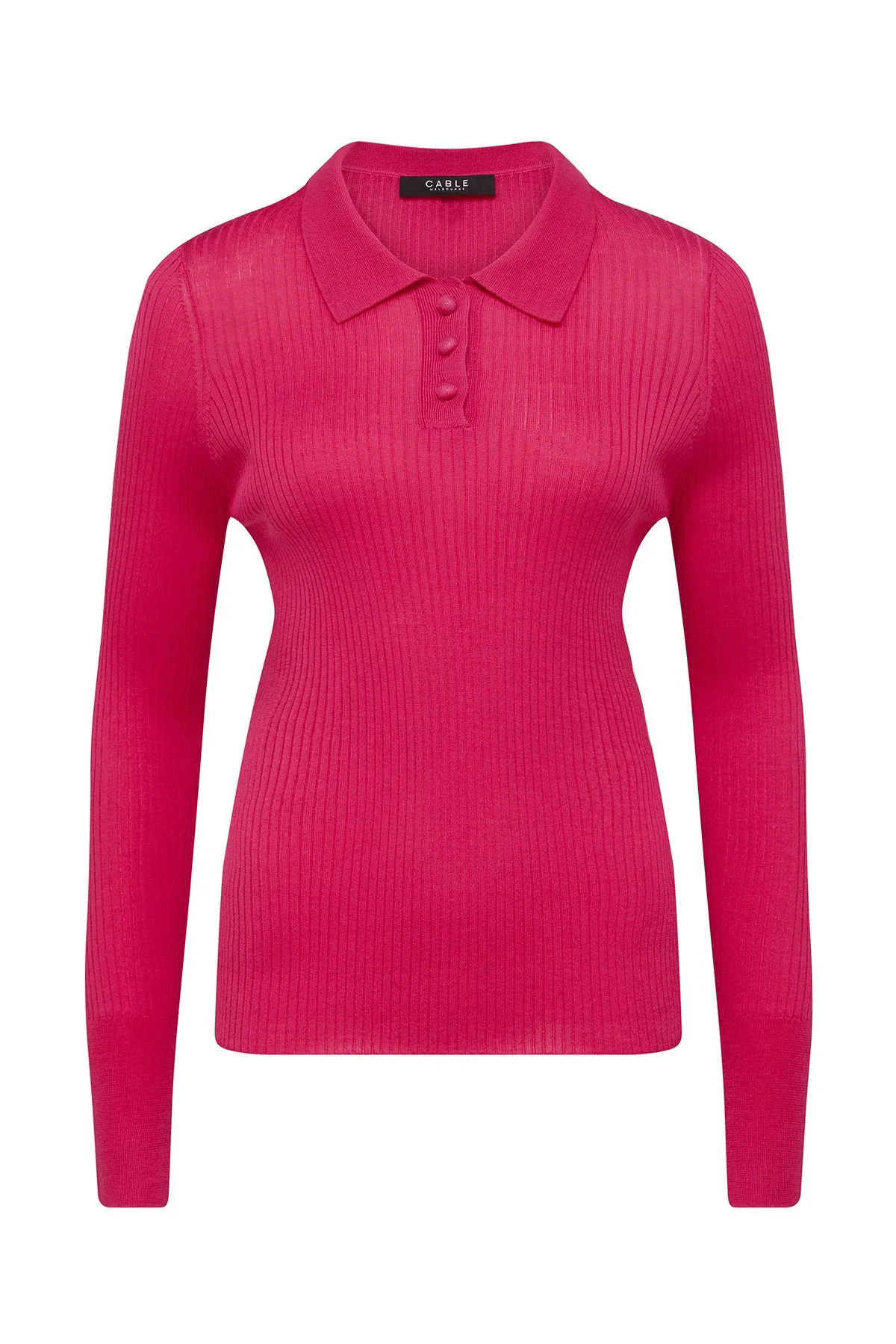 Silk Rib Polo Top - Hot Pink