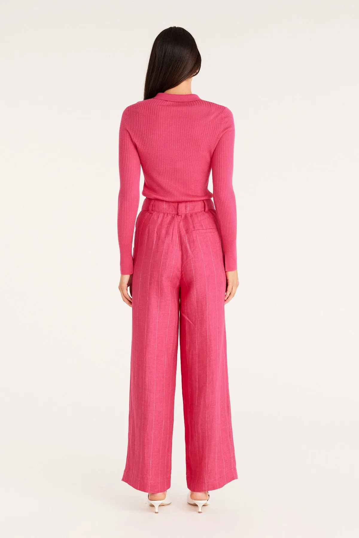 Silk Rib Polo Top - Hot Pink