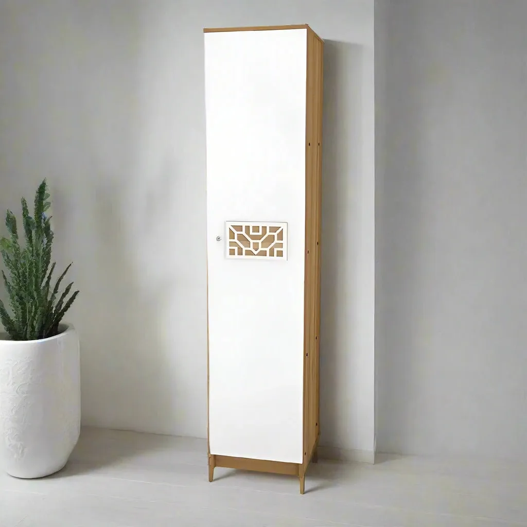 Single-Door Wardrobe With Three Shelves In White Finish For Organized And Stylish Storage