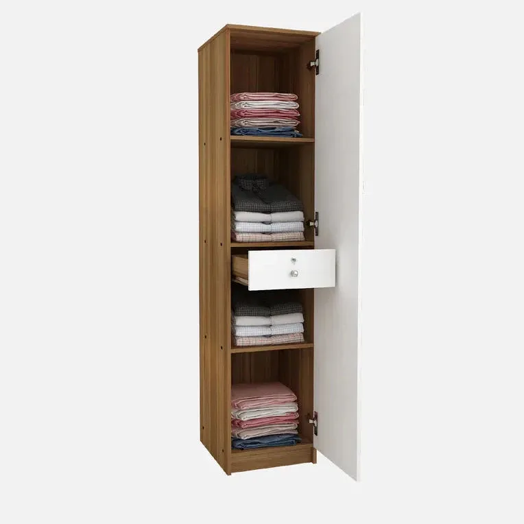 Single-Door Wardrobe With Three Shelves In White Finish For Organized And Stylish Storage