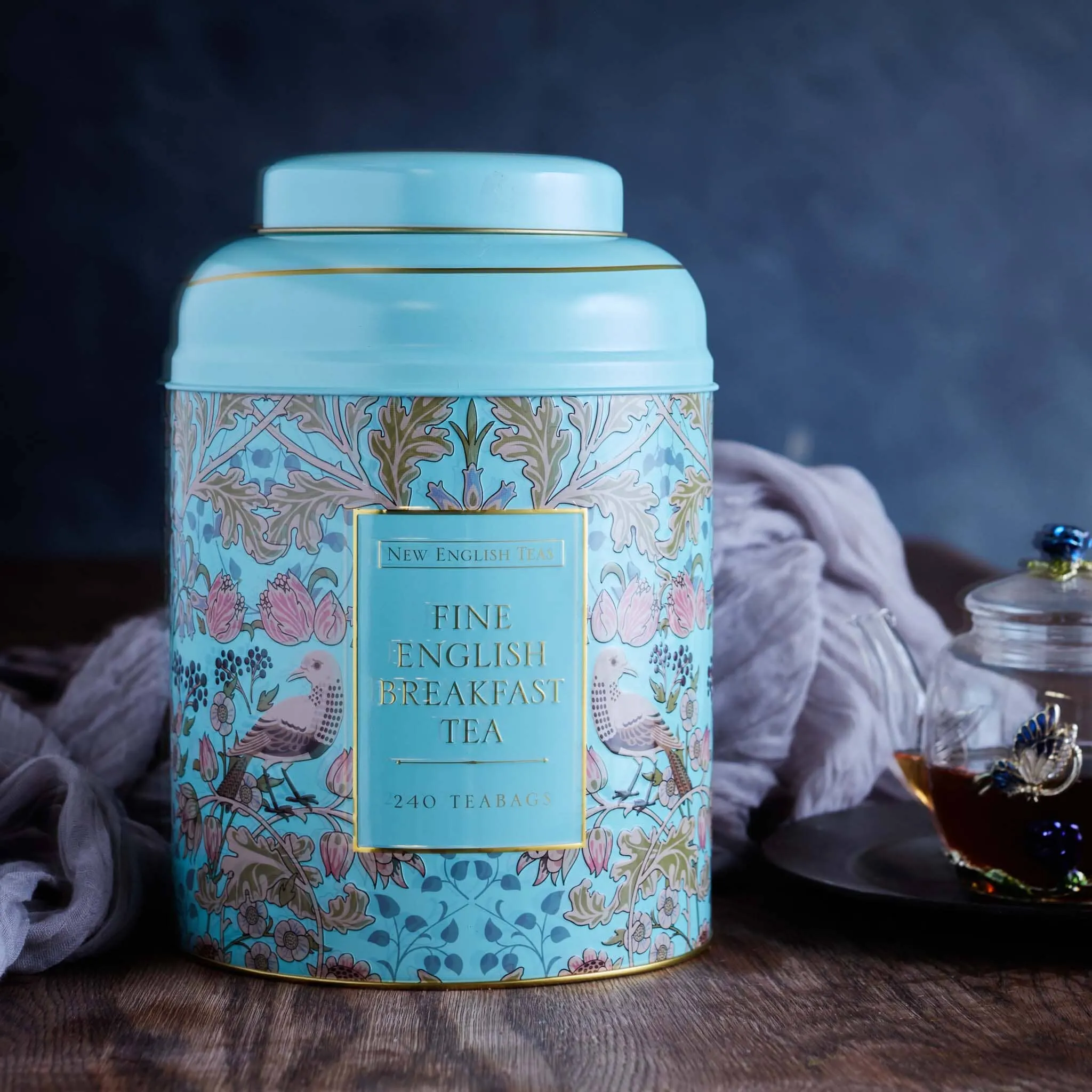 Song Thrush & Berries Tea Caddy - Mint Green