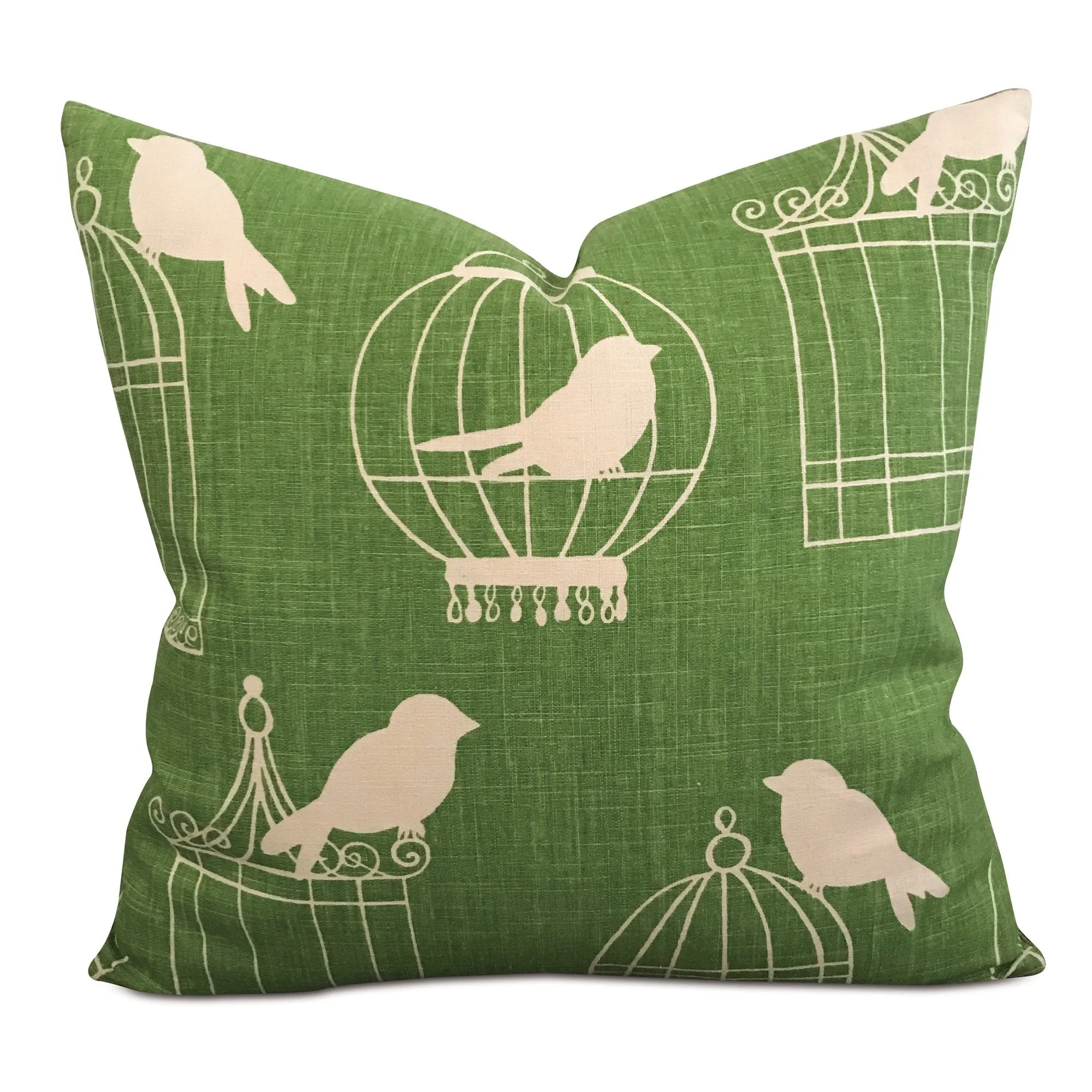 Spring Green Songbird Linen Throw Pillow Cover 22x22