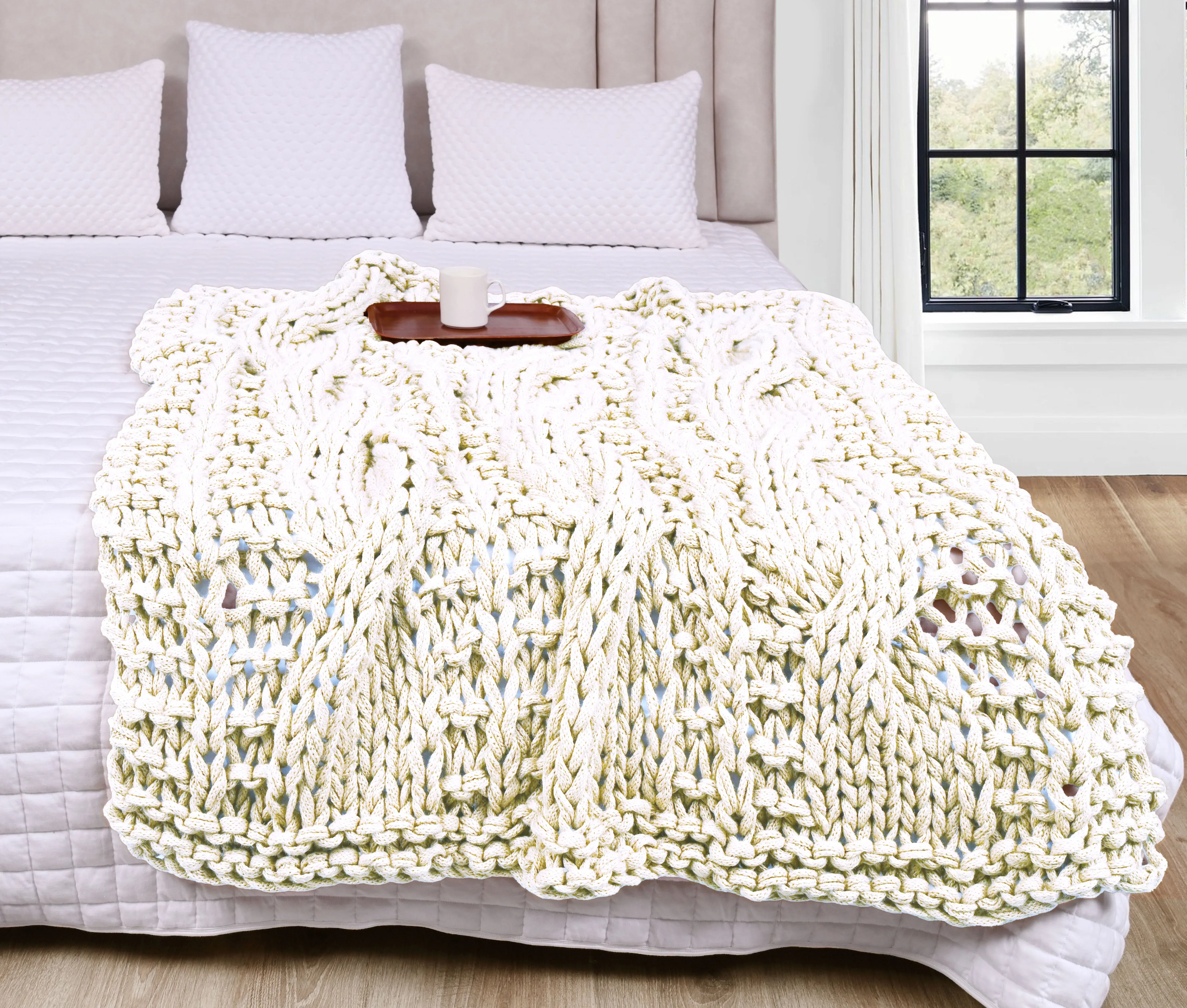 Supreme Plush Cable Knit Throw, Standard, Ivory