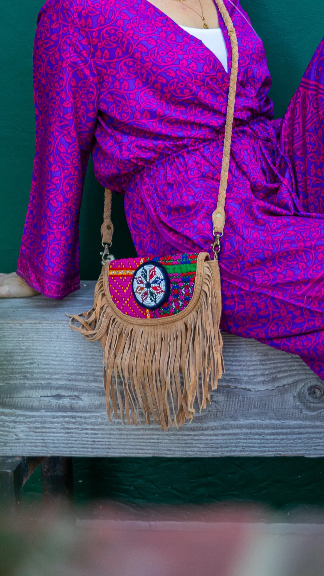 Tan Leather Fringe Flap Banjara Handbag