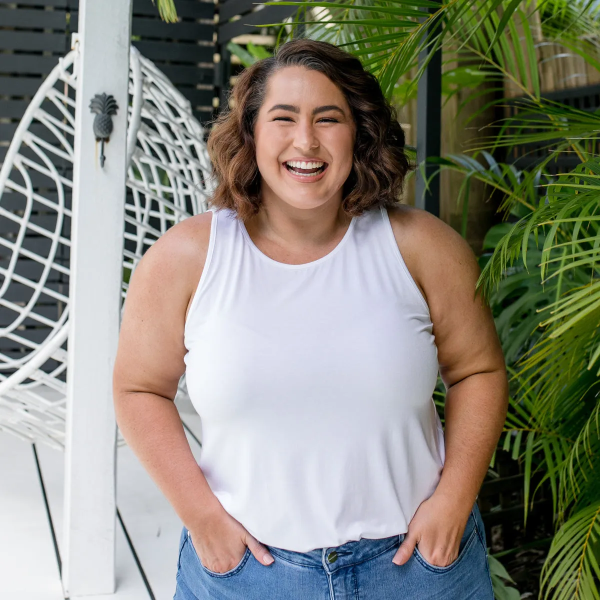 Tara crew-neck tank - white