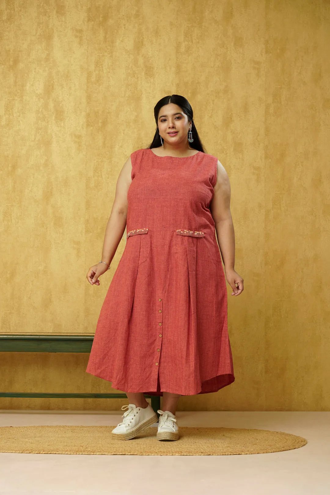 Traditional Rust colored Dress in Khadi Cotton