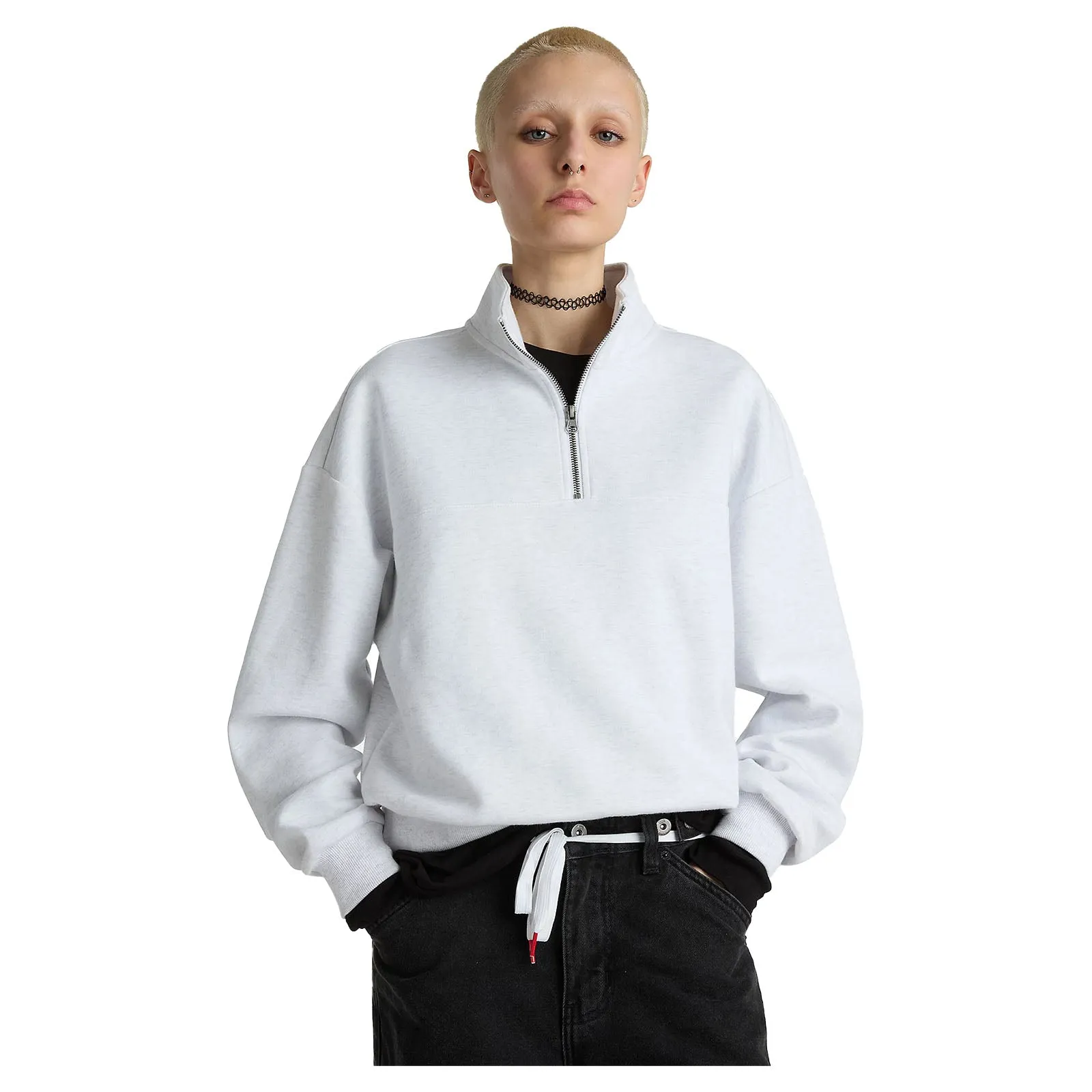 Vans Elevated Double Knit Mock Neck Sweatshirt - White Heather