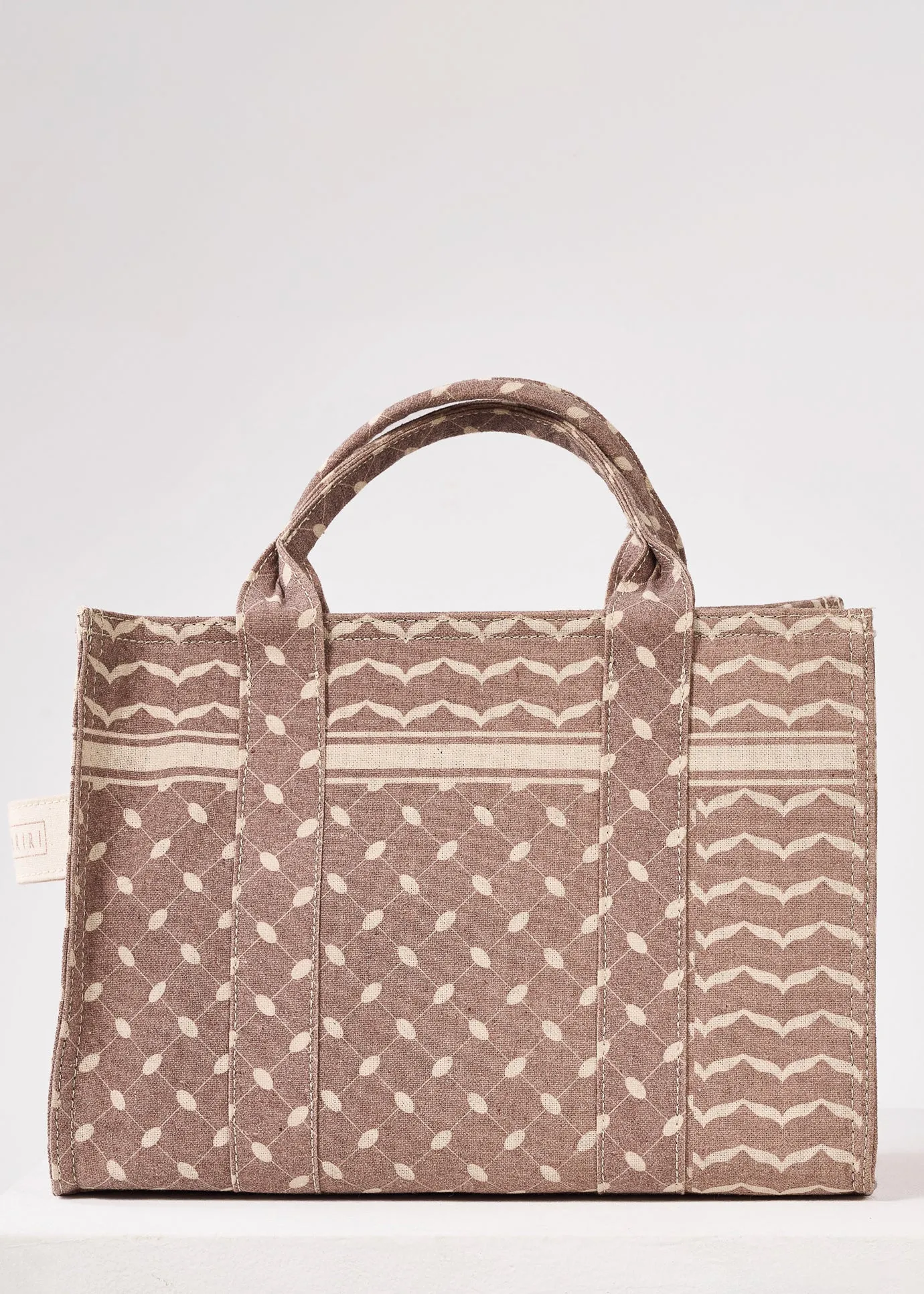 Vintage Earth Tone Tote Bag - Woven Cotton Canvas with Patterned Design