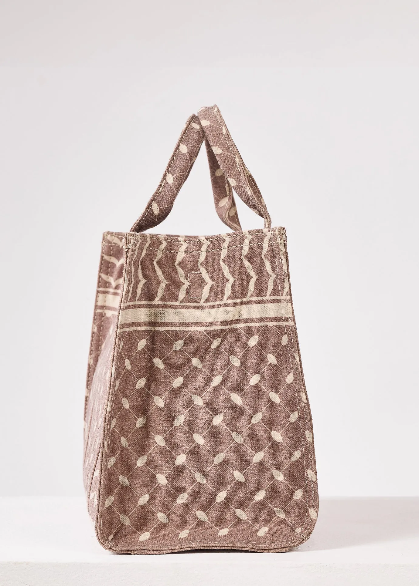 Vintage Earth Tone Tote Bag - Woven Cotton Canvas with Patterned Design