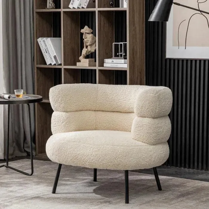 Wooden Twist Prissy Comfy Boucle Fabric Barrel Chair Perfect for Bedroom or Living Room