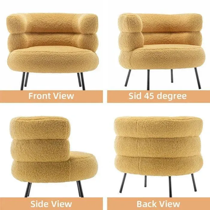 Wooden Twist Prissy Comfy Boucle Fabric Barrel Chair Perfect for Bedroom or Living Room