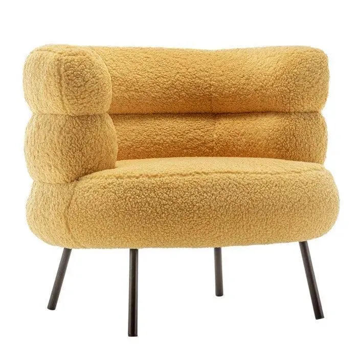 Wooden Twist Prissy Comfy Boucle Fabric Barrel Chair Perfect for Bedroom or Living Room