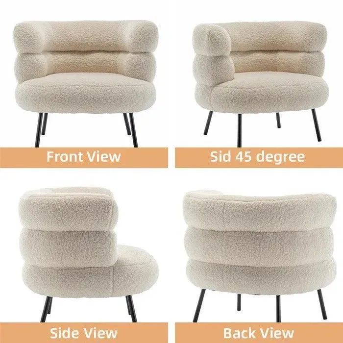 Wooden Twist Prissy Comfy Boucle Fabric Barrel Chair Perfect for Bedroom or Living Room