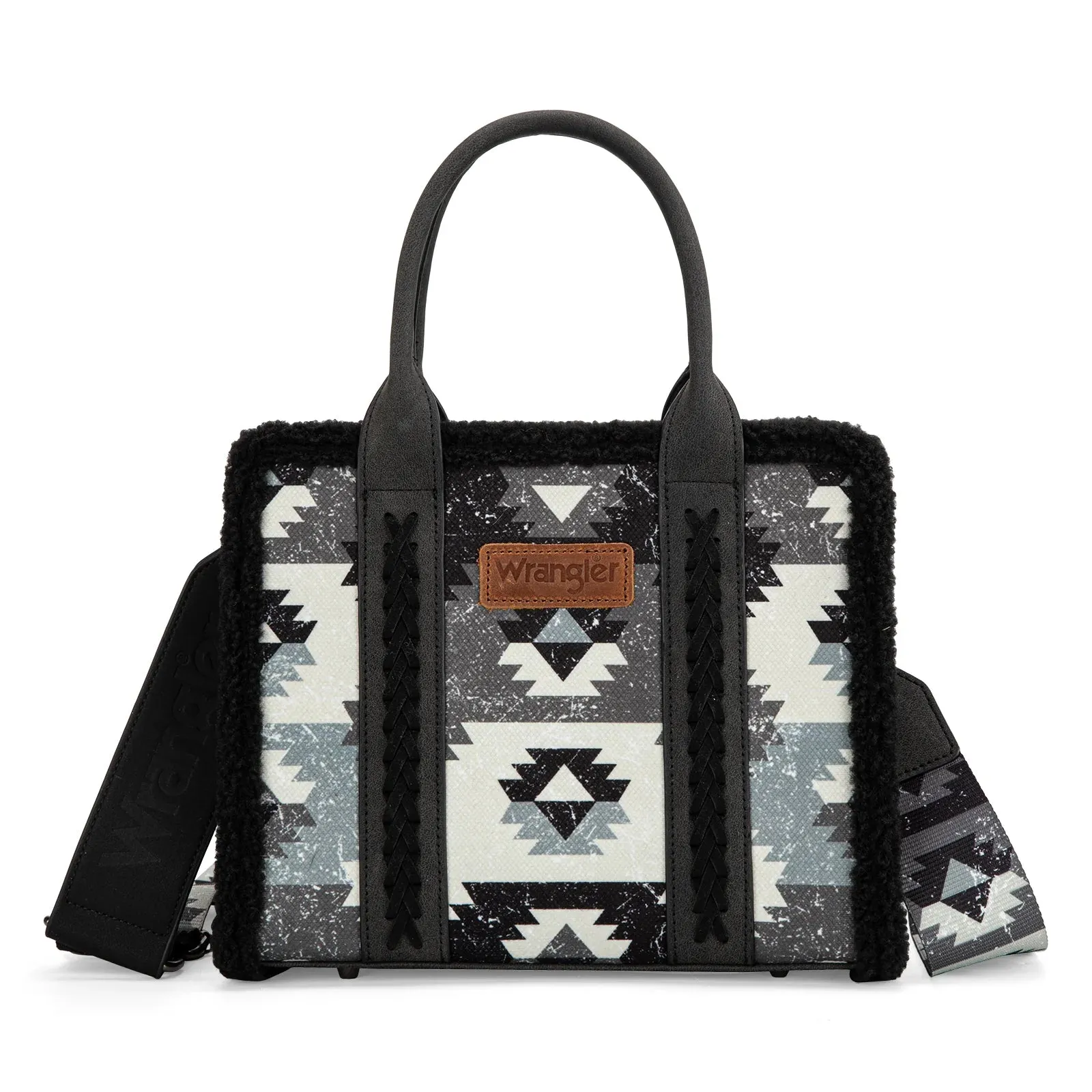 Wrangler Black Sherpa Southwestern Print Small Canvas Tote/Crossbody - WG166-8120SBK